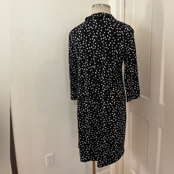 Liz Lange Black White Polka Dot Collared V-Neck Breastfeeding Friendly Dress - Picture 5 of 6